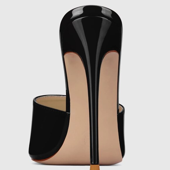 Black Gianni Patent Vegan High Heel Mules - Picture 3 of 9